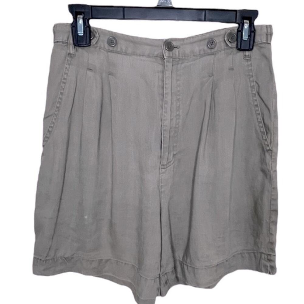 BROOKS BROTHERS‎ Olive Green 100% Linen Pleated Shorts Pockets Size 10